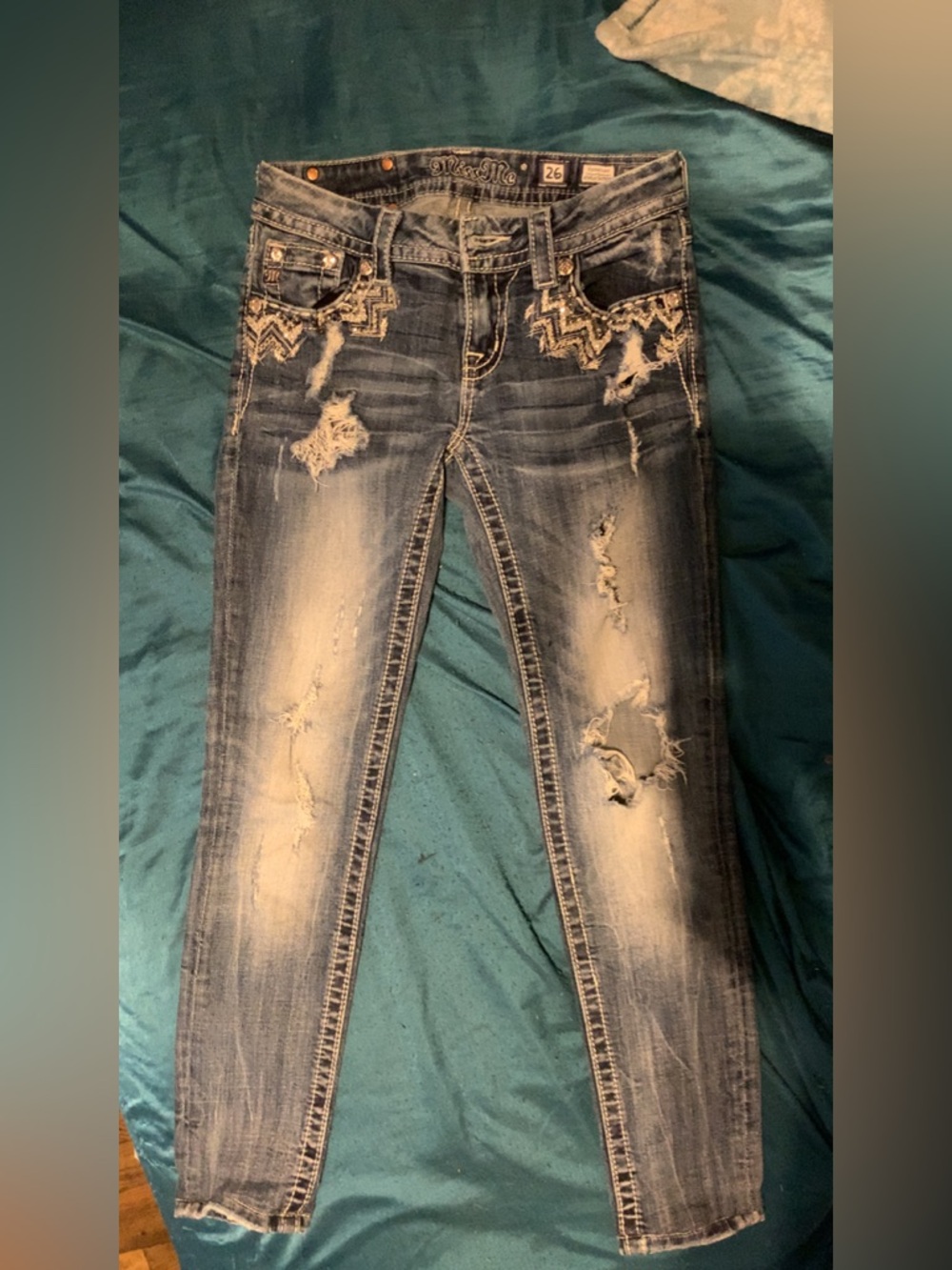Miss Me Distressed Medium Blue Embroidered Women’s Jeans